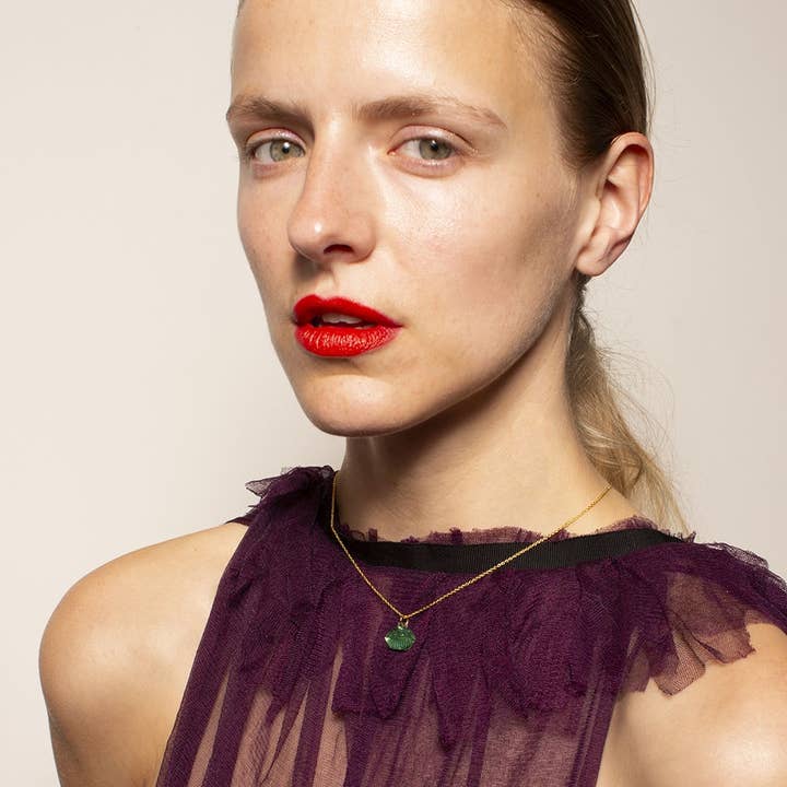 KISS ME MINI NECKLACE / GREEN METALLIC ACRYLIC for wholesale by Rijkje Jewelry