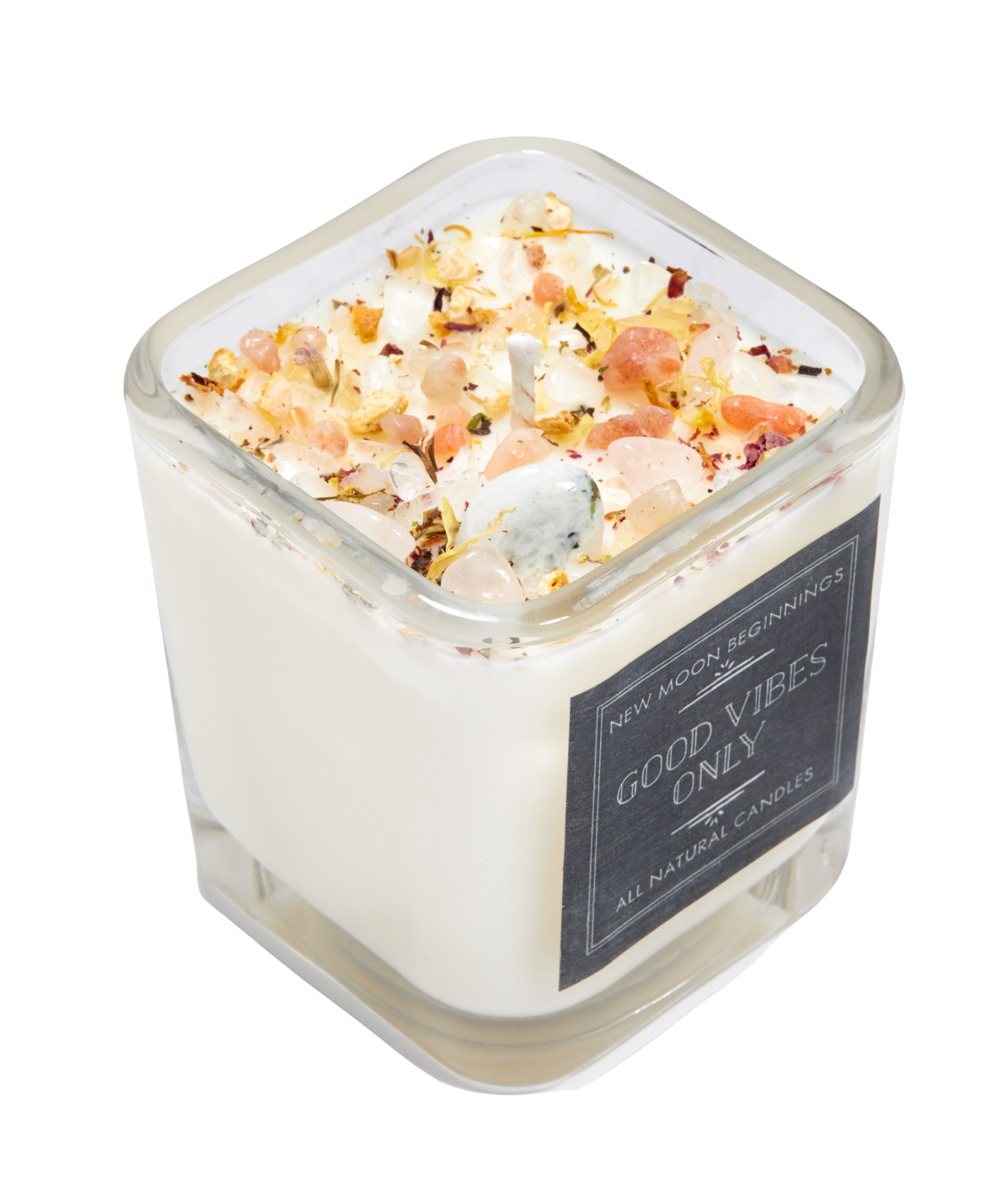 New Moon Beginnings - Wholesale Jar/Filled Candle - Good Vibes Only Candle - Herb, Flower, & Crystal Candles5