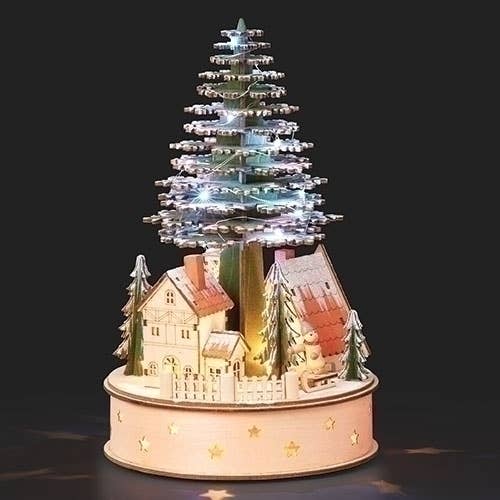 Lighted Wood Town Center Scene with Tree for wholesale by Roman