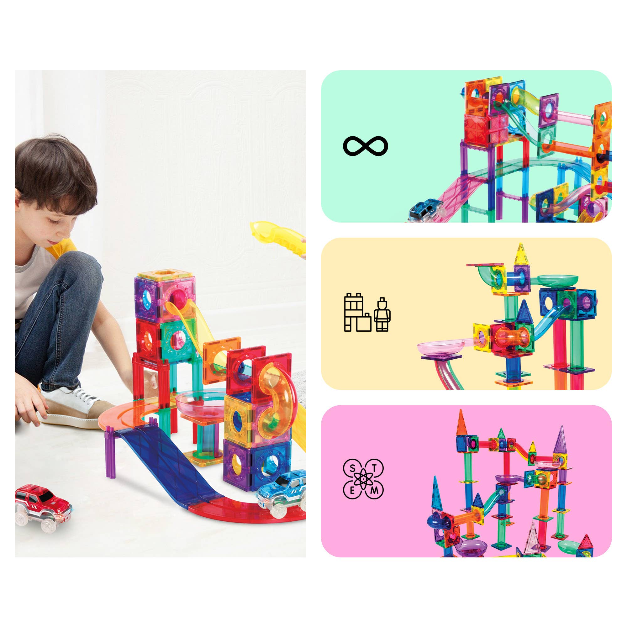 PicassoTiles - Wholesale Building Set - Kids - PicassoTiles 108pc Magnetic Marble Run & Racing Track Set4