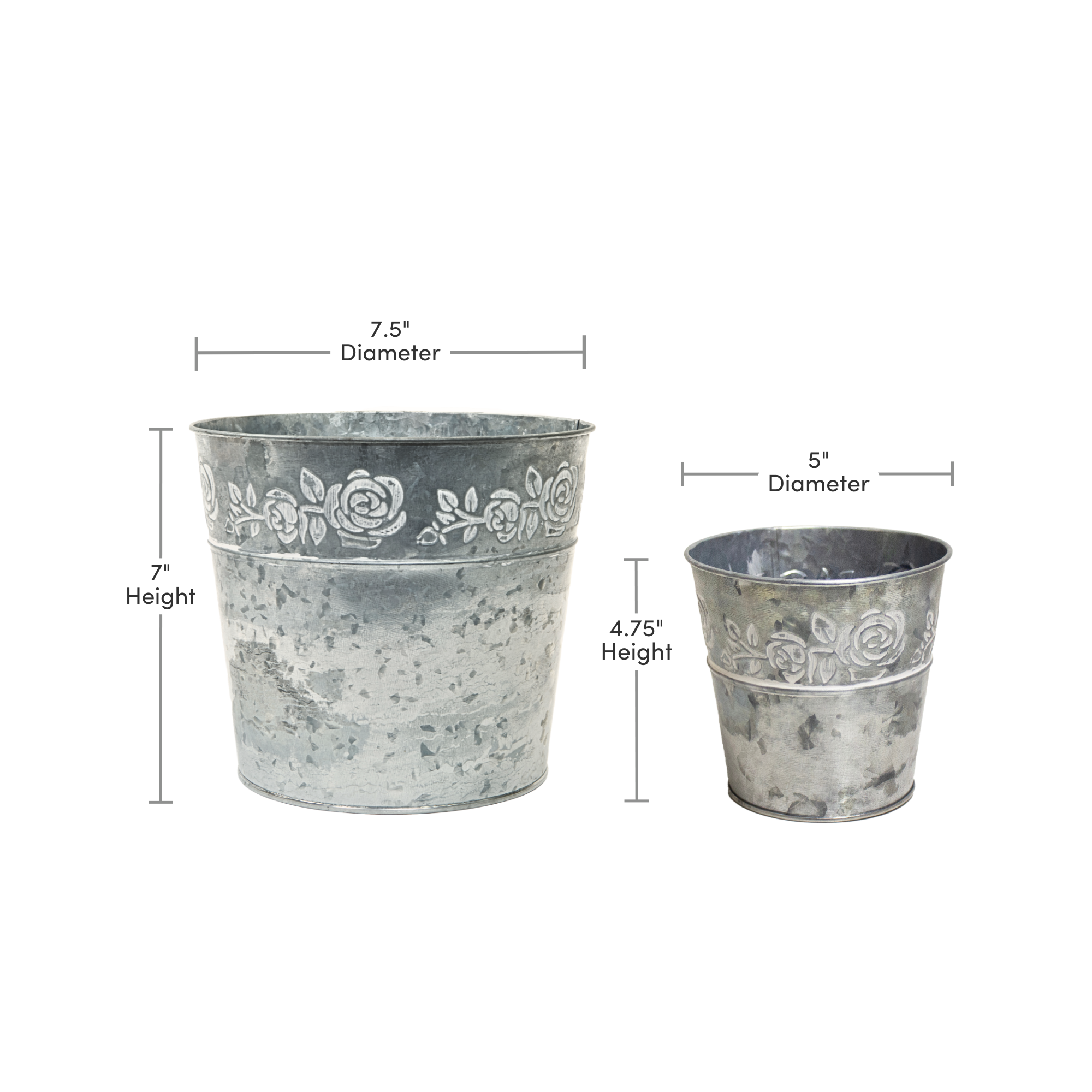 Jacobson - Wholesale Plant Pot - 5"D & 7.5"D Galvanized Tin Rosa Pot Cover - Box of 601