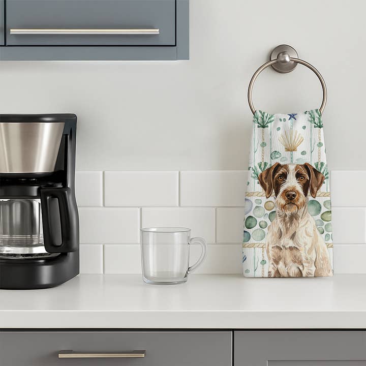 Caroline's Treasures - Wholesale Hand Towel - Liver and White German Wirehaired Pointer Coastal Sea Glass1