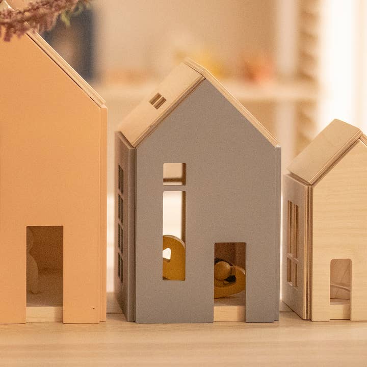 Babai – wholesale Tillbehörskit för docka - Barn – Trä dockhus på magnetuppsättningen. Rosa & Grå. 3st