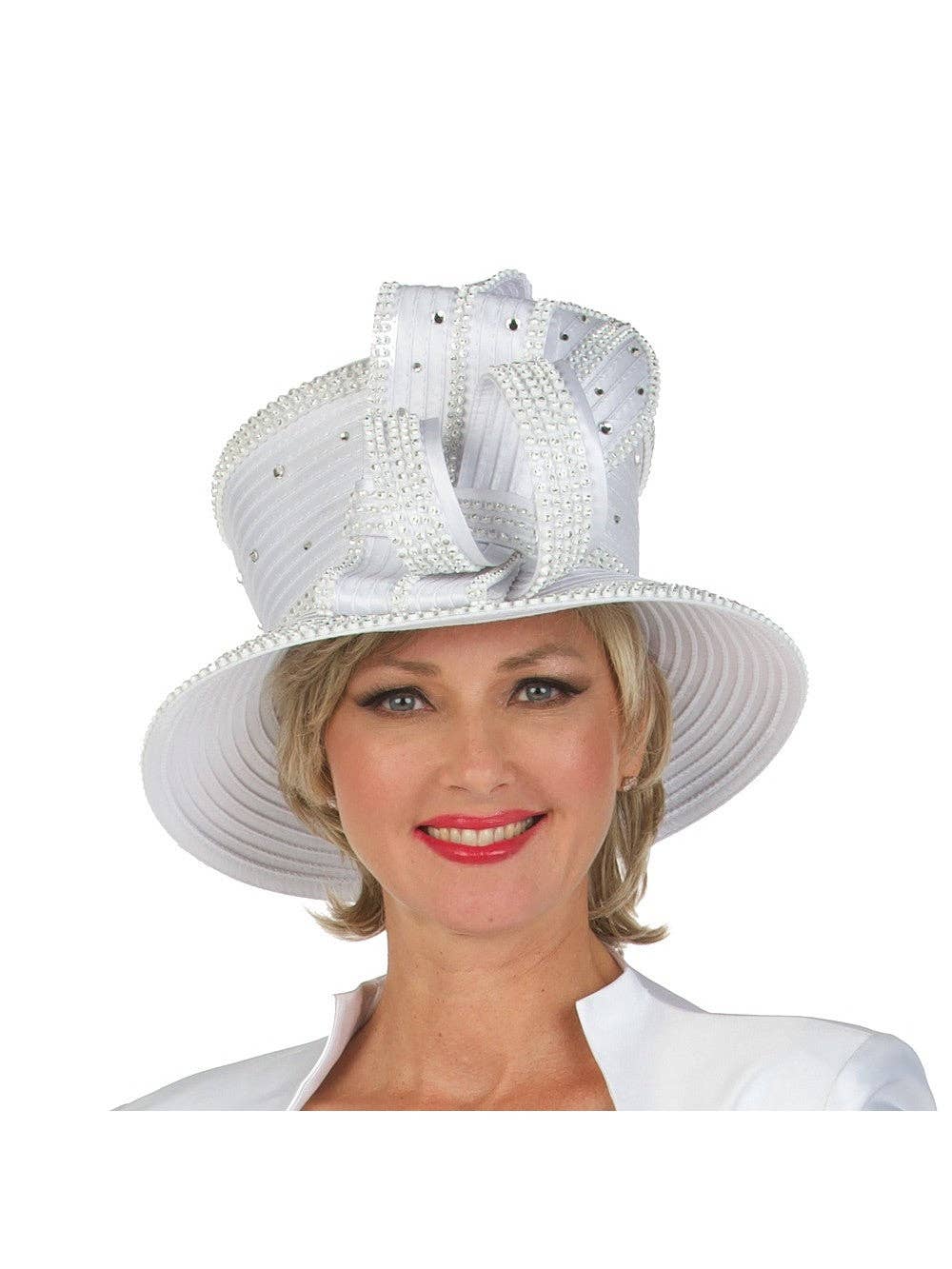 Giovanna - Vente Chapeau bibi – femme - Chapeau élégant en satin à strass2