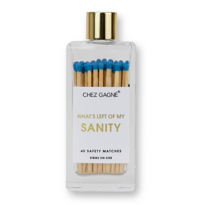 Left of My Sanity - Glass Bottle Safety Matches - Bright Blue for wholesale by Chez Gagné