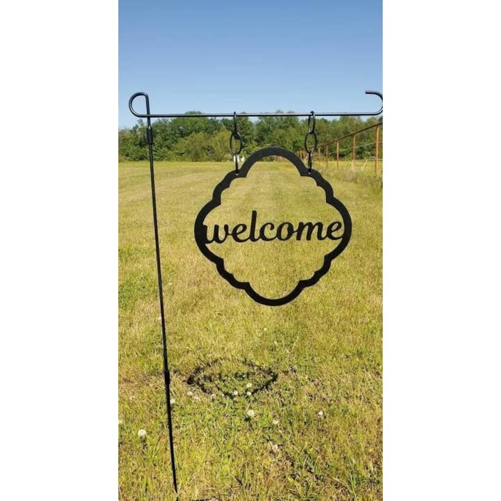 Welcome Metal Garden Flag for wholesale by Slinging Sparks Metal Work LLC
