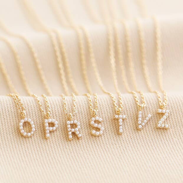 Lisa Angel - Wholesale Pendant/Charm Necklace - Tiny Pearl Initial Charm Necklace in Gold2