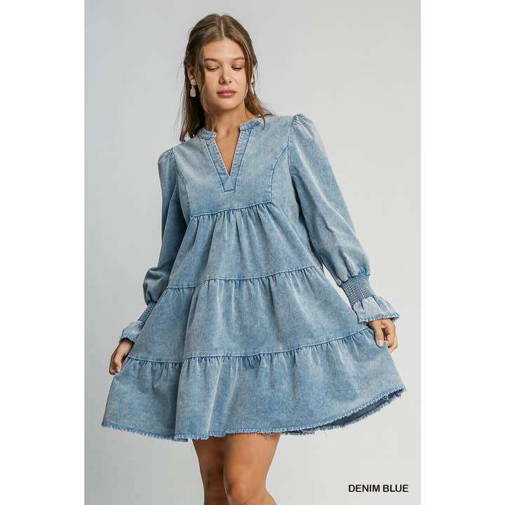 Stone Washed V-Neck Dress for wholesale by STYLE USA