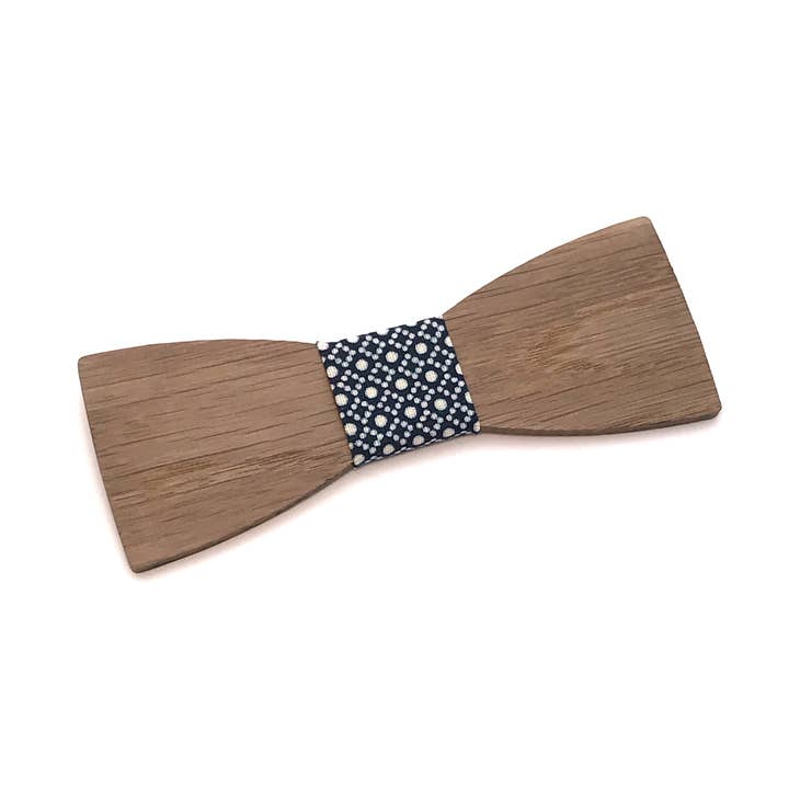 Nœud Pap "Le Dandy" - chêne massif et tissu WAXBLU pour la vente par Sac de Noeud