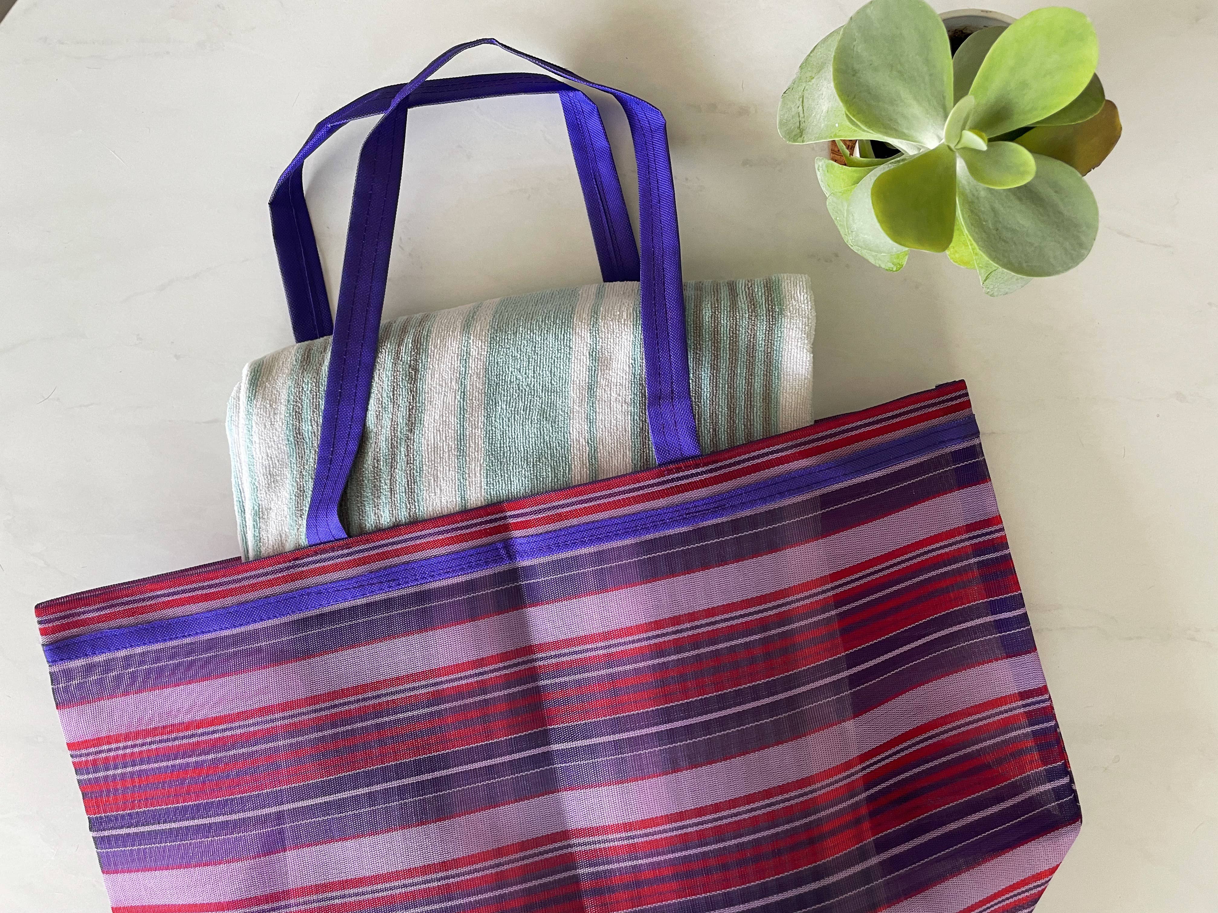 Pura Vida - Vendita all'ingrosso Borsa da spiaggia - Borsa da spiaggia in tessuto con cinturino in plastica 15x20 pollici8