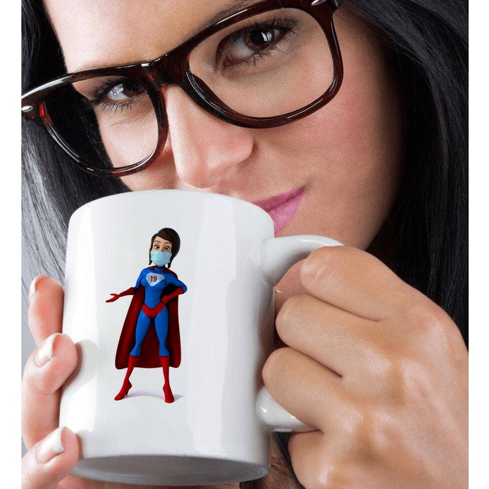 3dRose - Wholesale Coffee Mug - 3dRose, Super Hero Woman Covid 19 Fighter, Face Mask Image, 3DRAMM, Mug9