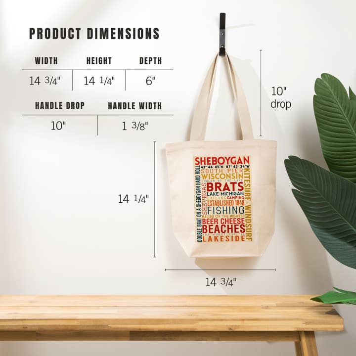 Lantern Press - Wholesale Tote Bag - Unisex - ORGANIC TOTE BAG Sheboygan, Wisconsin, Typography 2