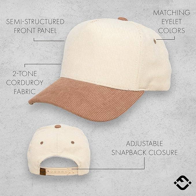 Funky Junque - Wholesale Baseball Cap - Unisex - Two Tone Vintage Corduroy Hat - Khaki/Beige2