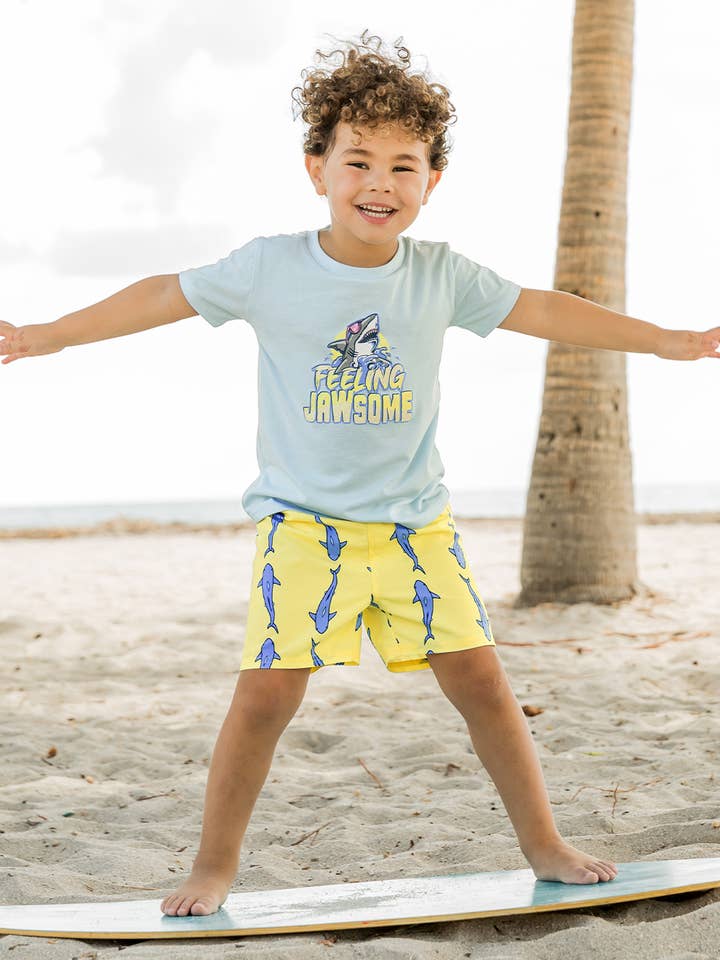 RuffleButts + RuggedButts - Wholesale Swim Shorts - Kids - Boys Jawsome Shark Swim Trunks