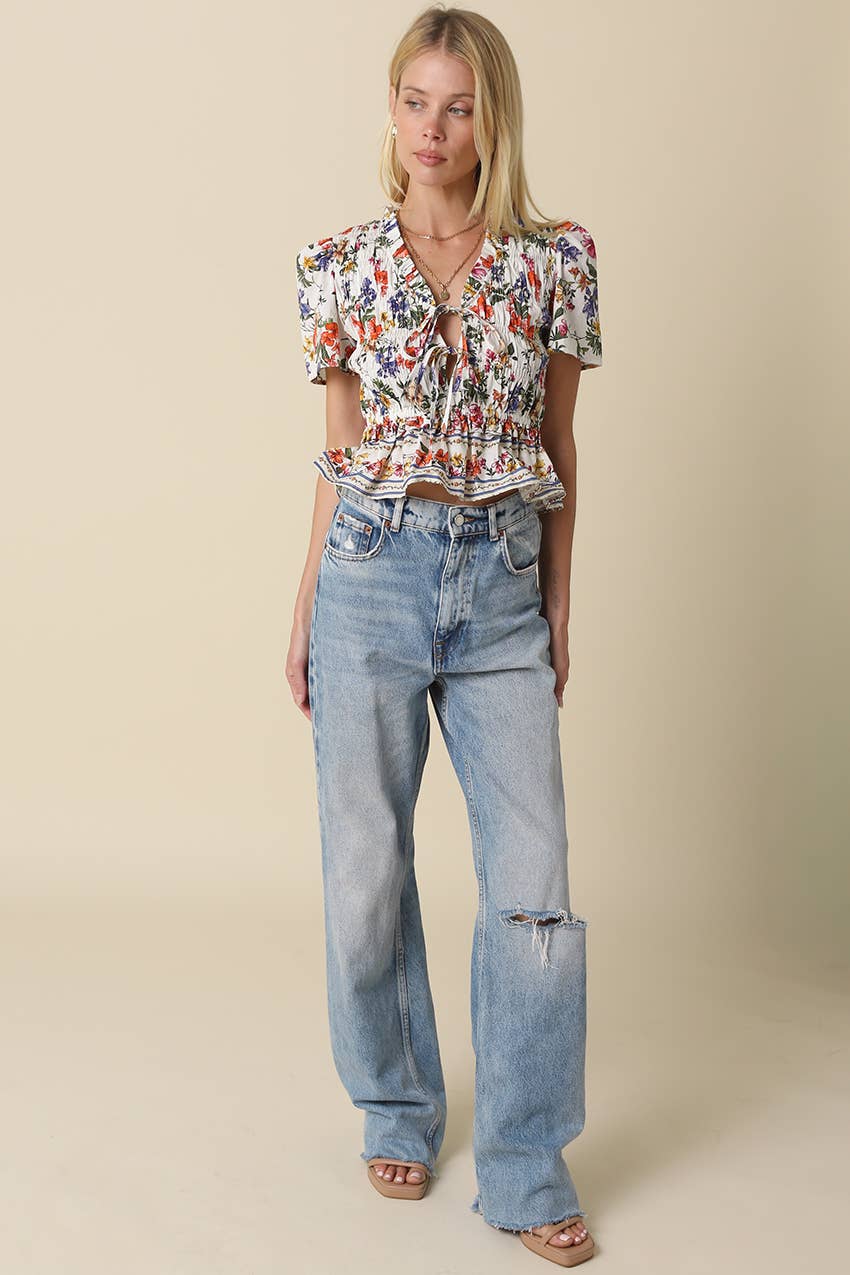 Arely Floral Smocked Top for wholesale on Faire4