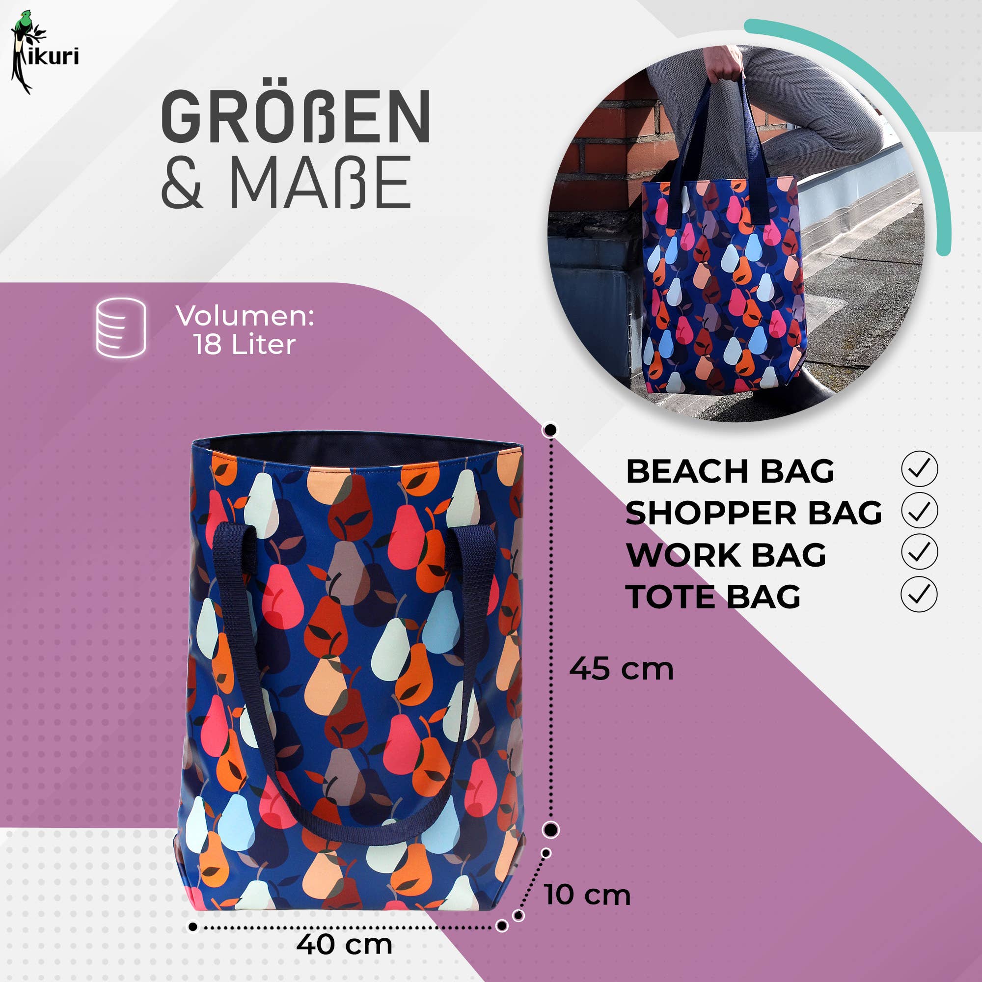 Ikuri - Wholesale Grocery/Shopping Bag - Shopper bag made of tarpaulin - Tote bag Peras blue3