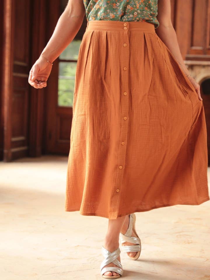 Rok Adélie - dubbel gaas van katoen - oranje voor wholesale door Quintessence