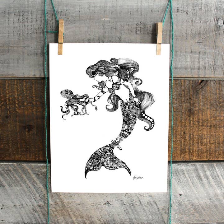 FJ Creations – Impressão artística por atacado – Doodle Mystery Mermaid - Impressão de Belas Artes2