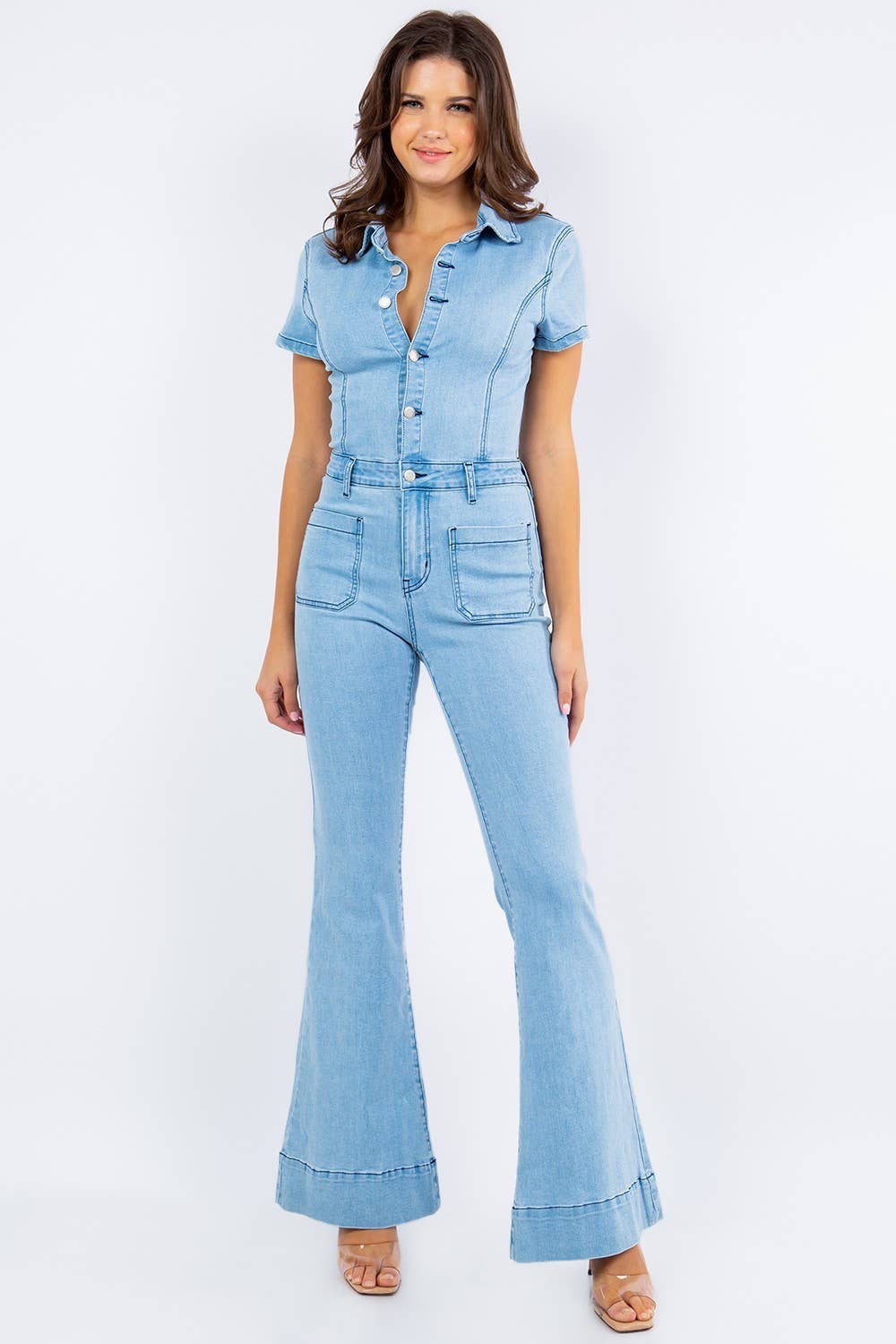WISTERIA LANE - Wholesale Jumpsuit - Women's - BELLBOTTOM DENIM JUMPSUIT - 4330 LIGHT DEN  4