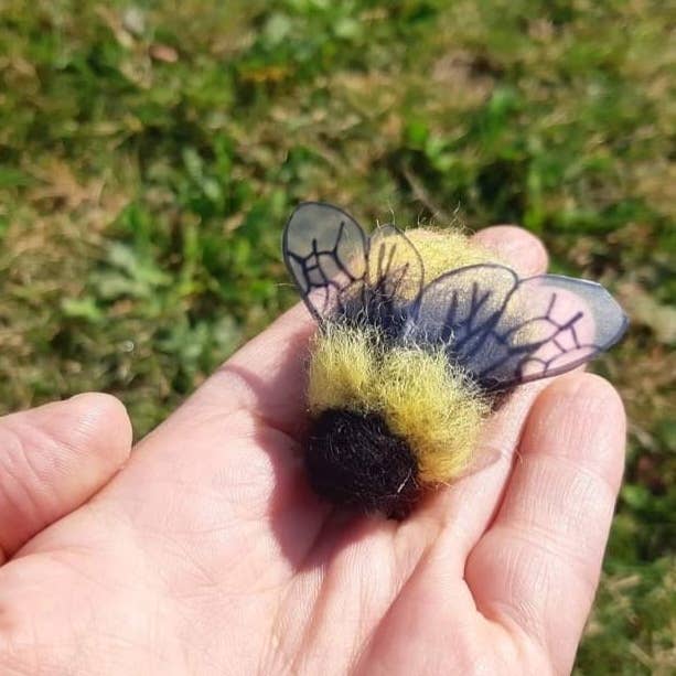 2" sized Needle felted fluffy bee figure for wholesale by Coastal Felting