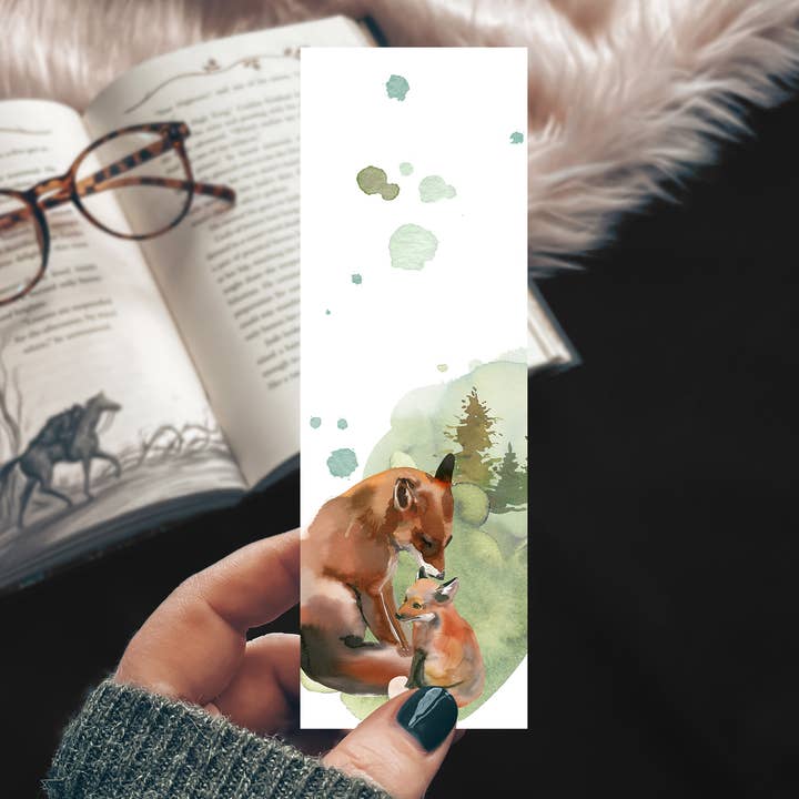 Fox Mother and Baby Watercolor Bookmark for wholesale by Mirkwood Scribes
