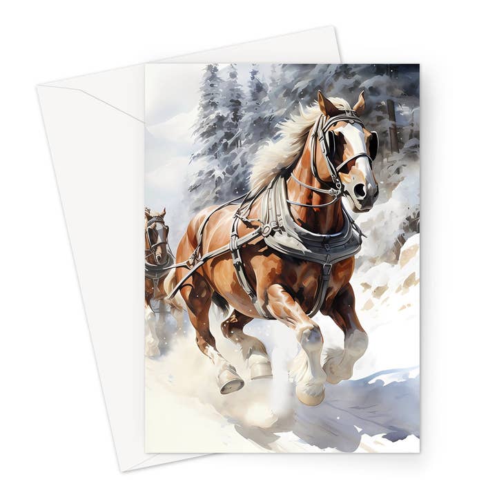Mighty Snow Runner Horse Greeting Card for wholesale by Wild And Arty