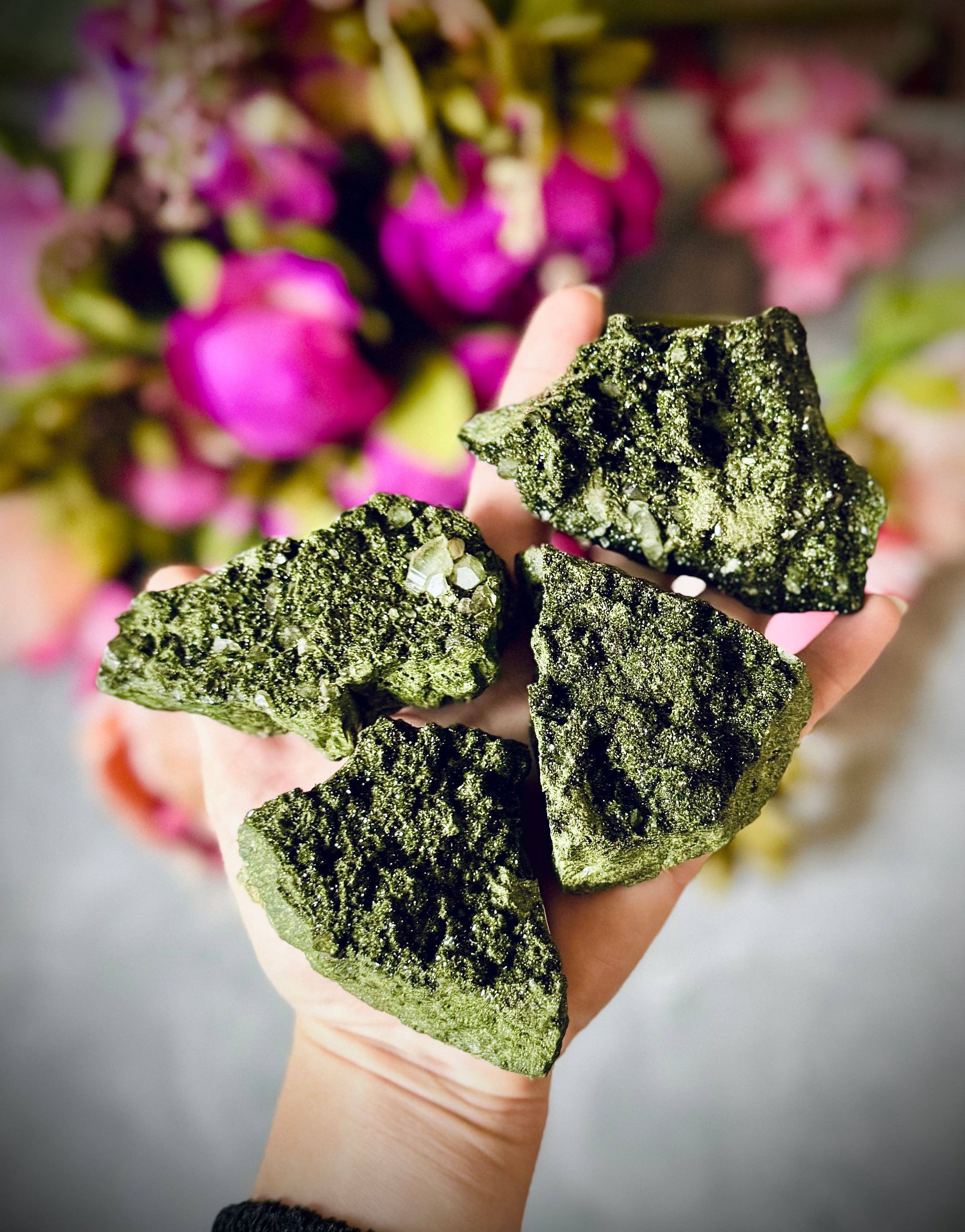 Mandala Gems - Wholesale Spiritual Stone/Crystal - Large Forest Epidote Specimens from Turkey, Epidote and Quartz, Epidote Clusters2