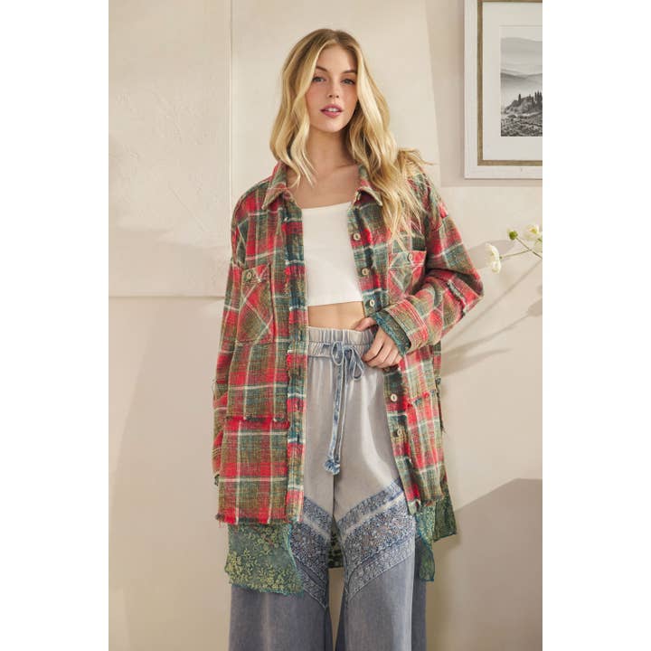 Oli&Hali - Wholesale Shirt Jacket/Shacket - Women's - WASHED PLAIDS AND EMBROIDERED MESH MIX SHACKETS17