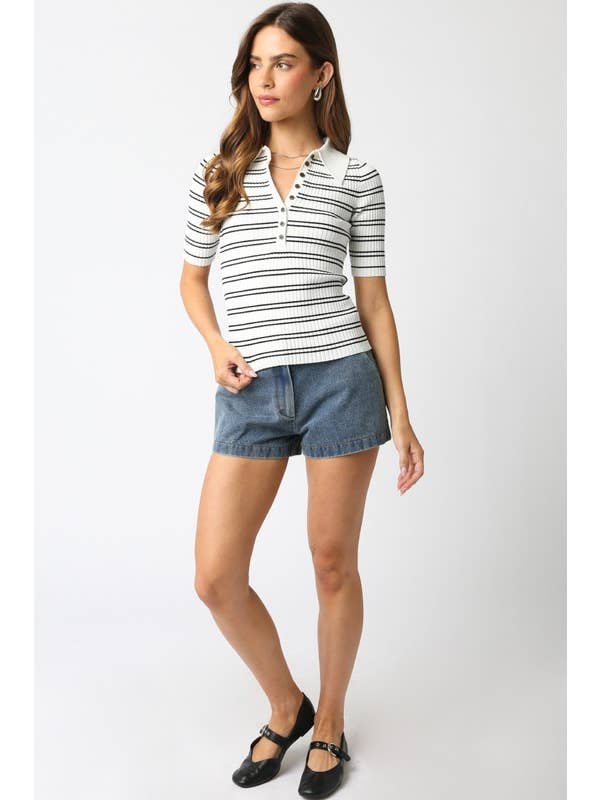 Olivaceous - Wholesale Button Down Shirt - Women's - Ina Stripe Top28