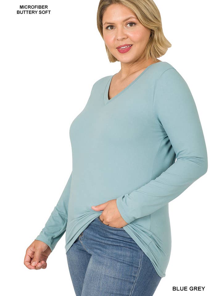 42POPS - Wholesale T-Shirt - Women's - ",.Plus Microfiber Long Sleeve V Neck Tee14