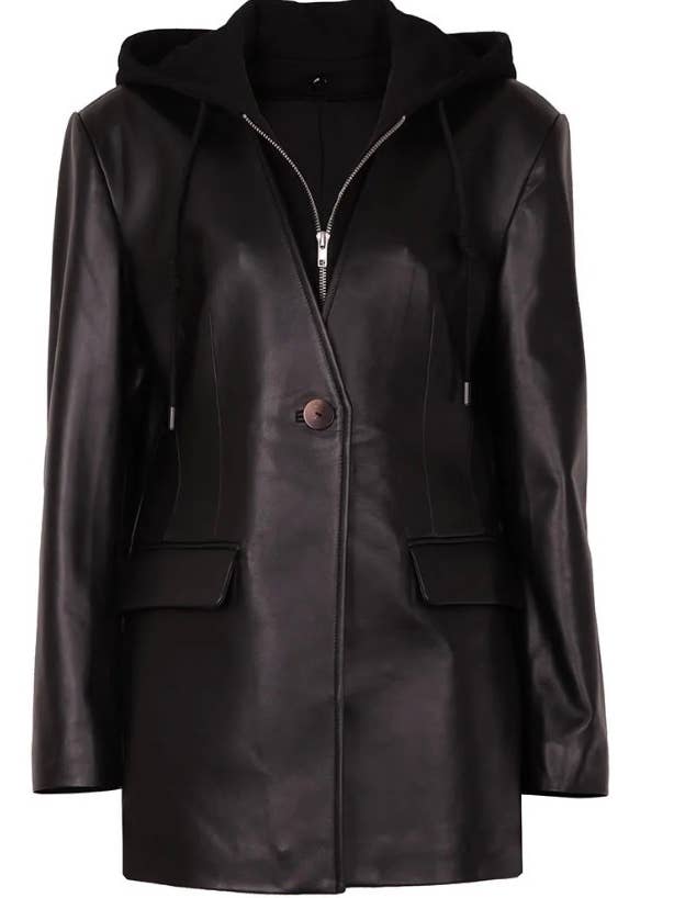 Leather Blazer with Detachable Knit Hood for wholesale by Luxe & Leather by Madonna & Co