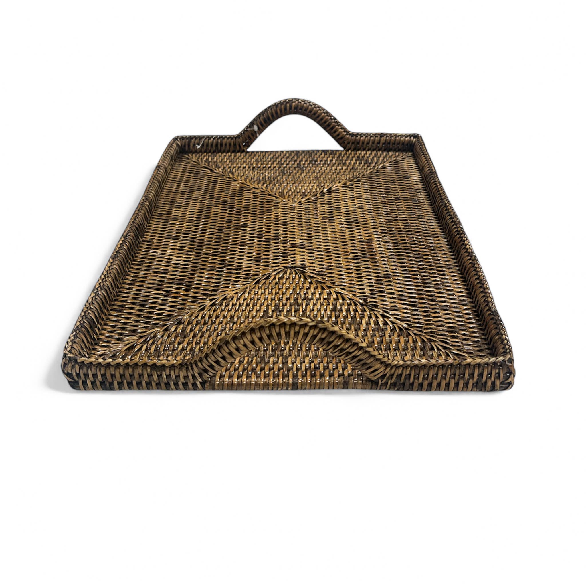 Matahari - Vendita all'ingrosso Vassoi da portata - Vassoio in rattan con manici ad anello e inserto in vetro 13,5x9,5x0,754