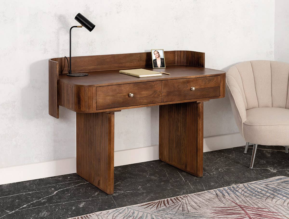 Gdeco - Wholesale Console tafel - Bureau van mangohout met 2 lades, 130 x 60 x 90 cm1