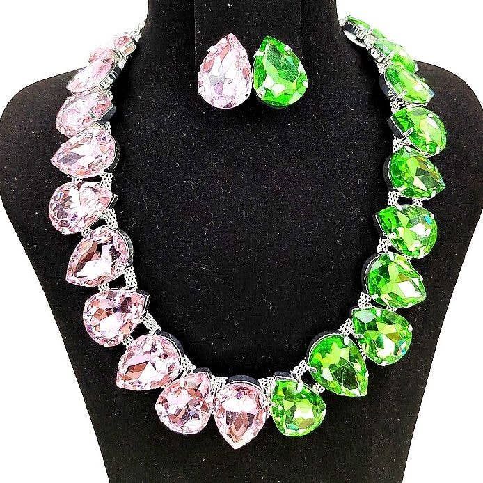 Bold Pear Crystal Rhinestone Necklace Set for wholesale by Diacly
