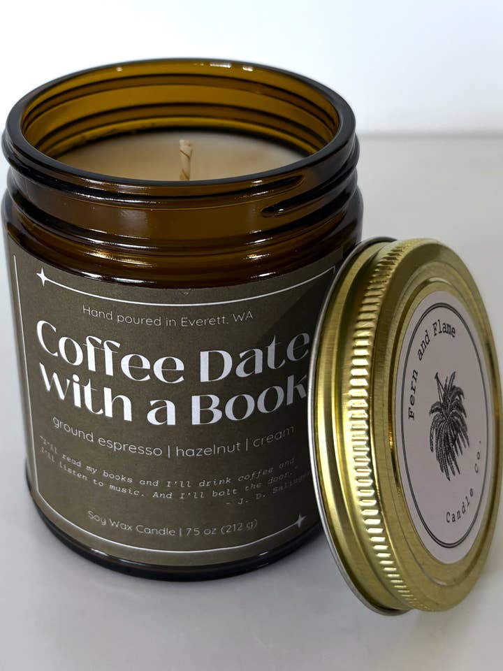Coffee Date with a Book Candle for wholesale by Fern and Flame Candle Co.