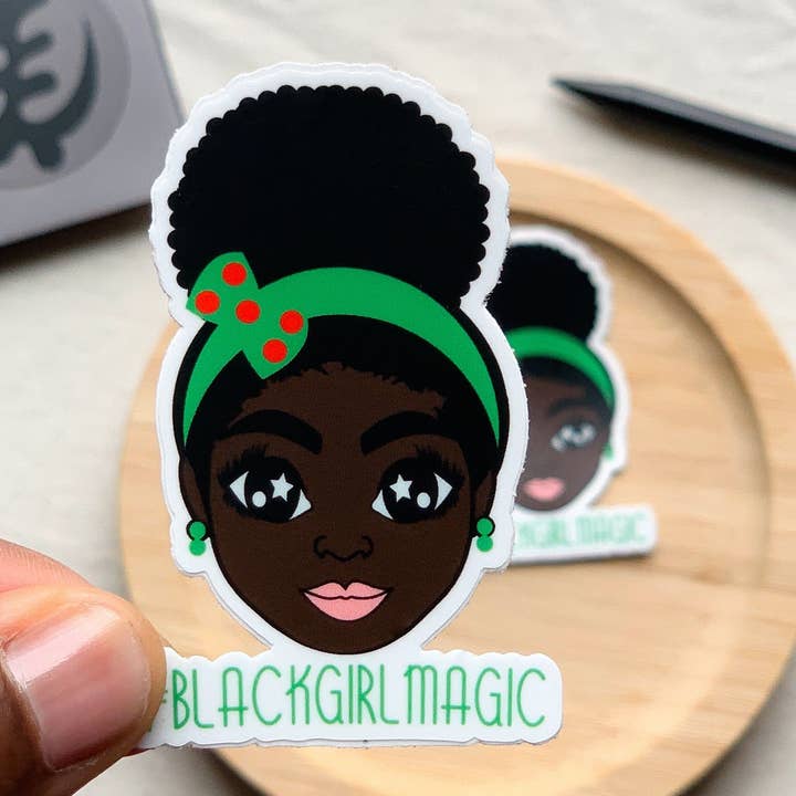 Klistermærke| Schwarzes Mænd med Afrohairpuff Blackgirlmagic 68 x 44mm for engroshandel hos made by Black Excellence