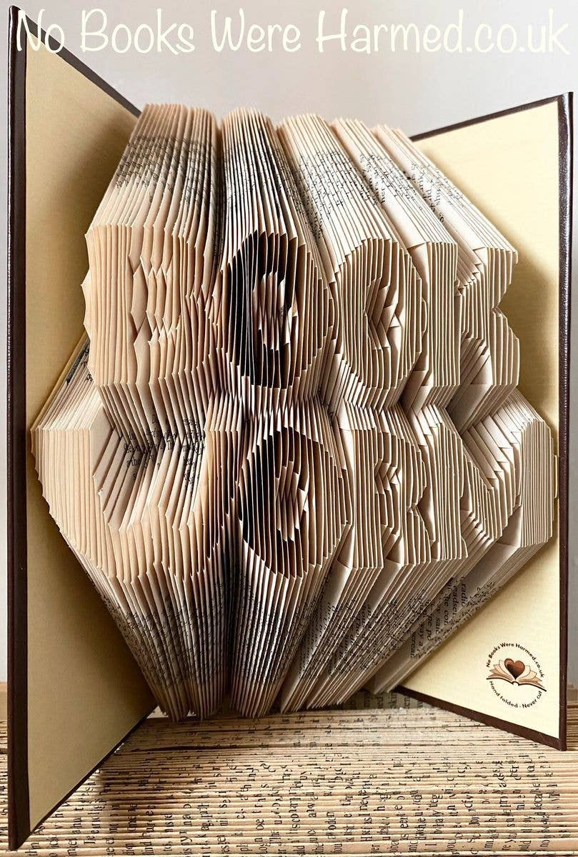 No Books Were Harmed.co.uk – wholesale Sculpture – BOOK WORM Hand Folded Book Art Sculpture Gift1