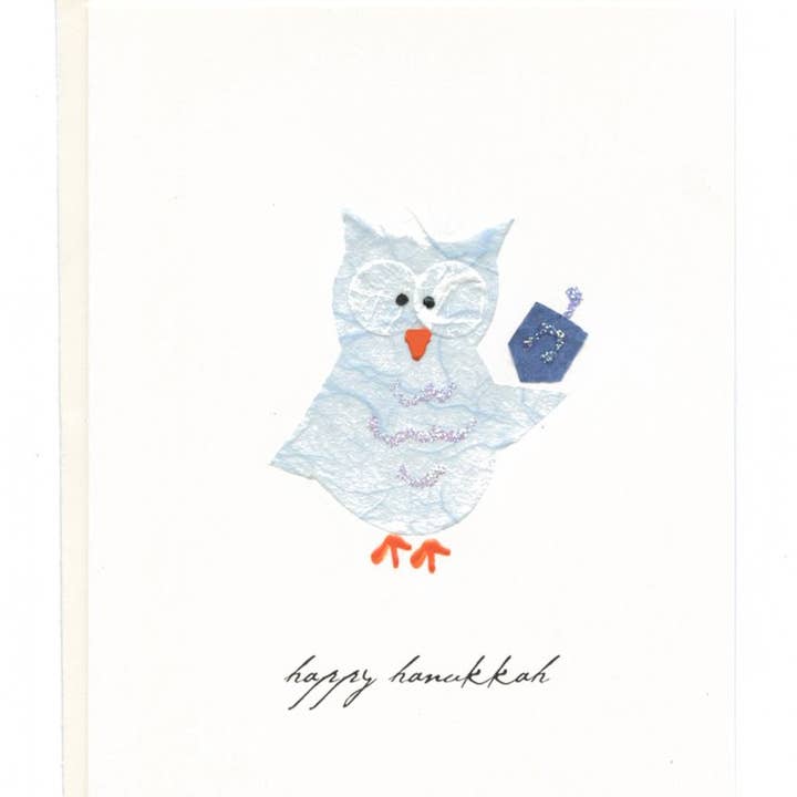 FLAUNT HANDMADE CORRESPONDENCES - Wholesale Hanukkah Card - "Happy Hanukkah" Owl w/ Dreidel