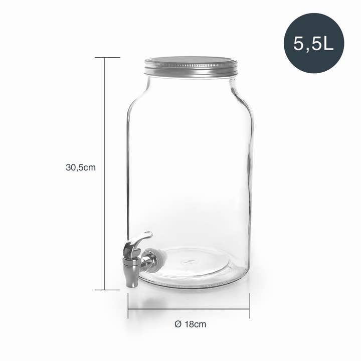 LACOR MENAJE PROFESIONAL S.L. - Vendita all'ingrosso Dispenser di bevande - Boccione dosatore in vetro di alta qualità da 5,5 L con rubinetto integrato5