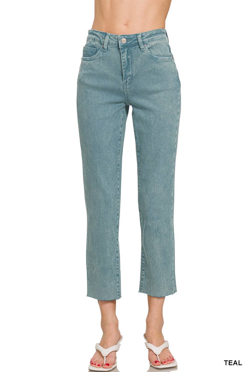 42POPS – wholesale Jeans - Dam – SI-26532 Syra Tvättade Högmidjade Croppade Raka Byxor14