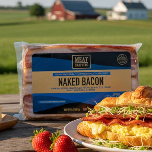 Smoked Naked Bacon: Duroc Pork, Maple-Cured, Thick-Cut for wholesale by MeatCrafters Inc.