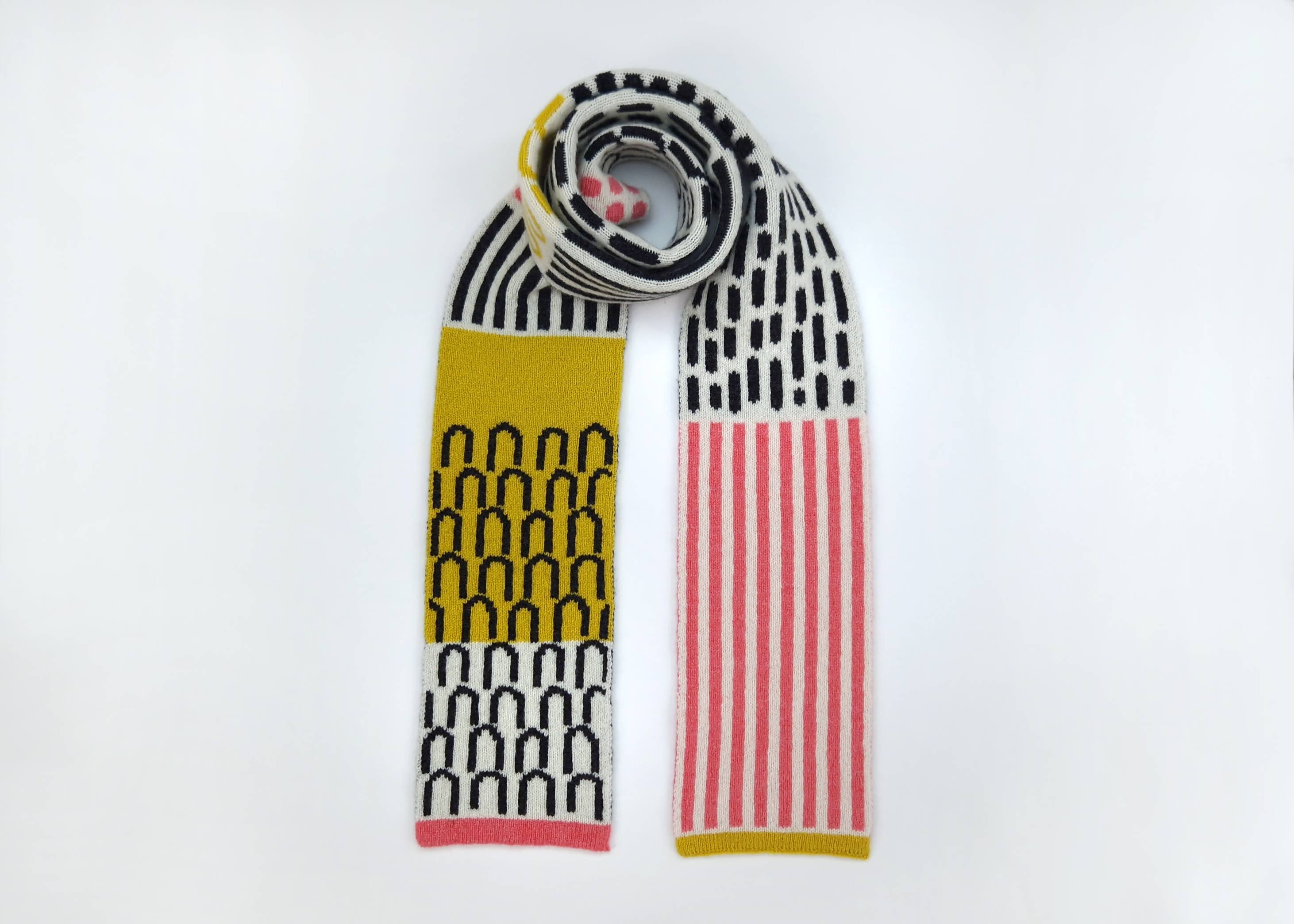 Candy Coated Accessories - Wholesale Scarf - Unisex - Lambswool Narrow Scarf - Pink, Yellow, Charcoal & Ecru0