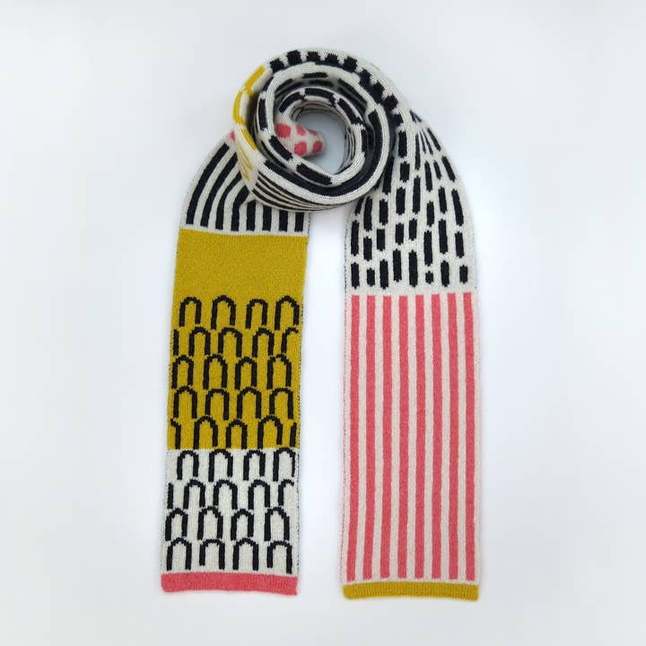 Candy Coated Accessories - Wholesale Scarf - Unisex - Lambswool Narrow Scarf - Pink, Yellow, Charcoal & Ecru