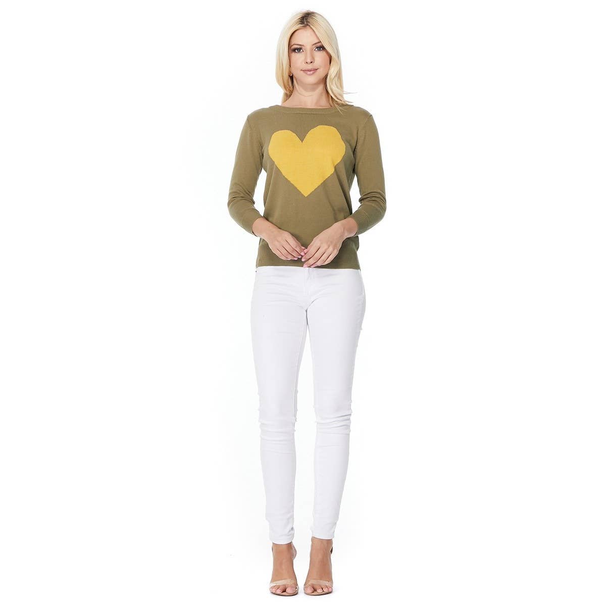 Mak – wholesale Pullovertröja - Dam – Heart Chenille Crewneck 3/4 ärm tröja MK35958