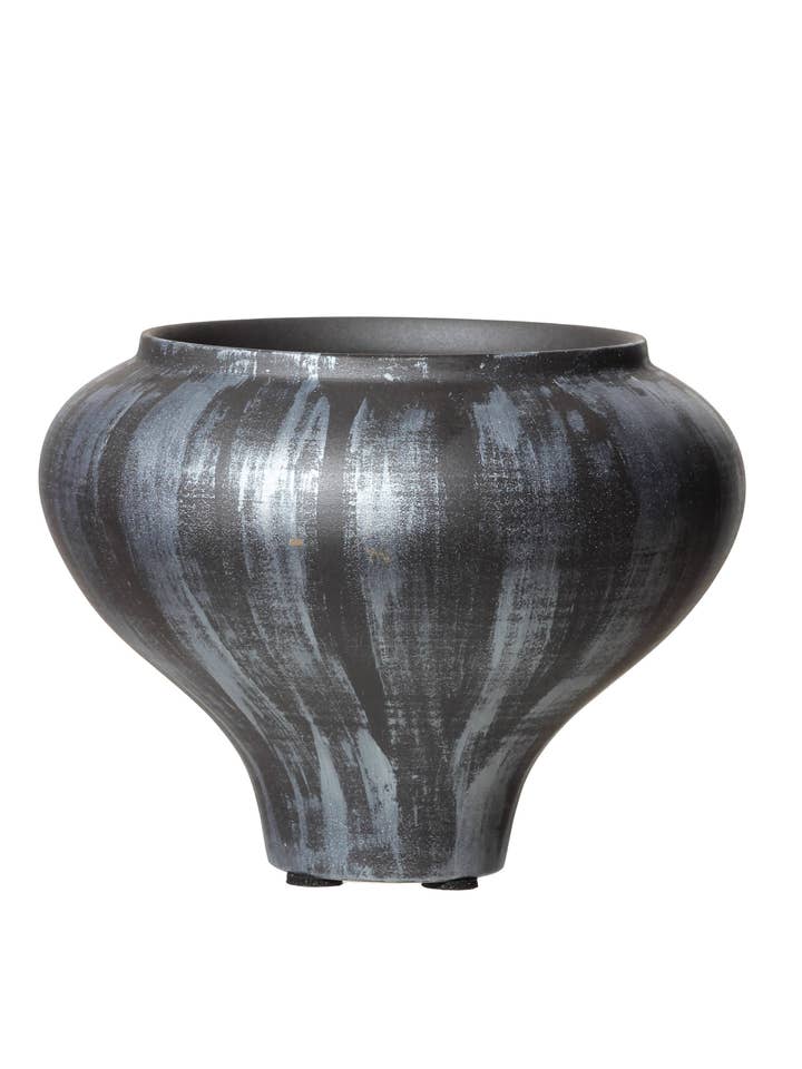 Ceramic Vase, Slim Base, Black Silver Drama 20Sd for wholesale by Element Accessories USA