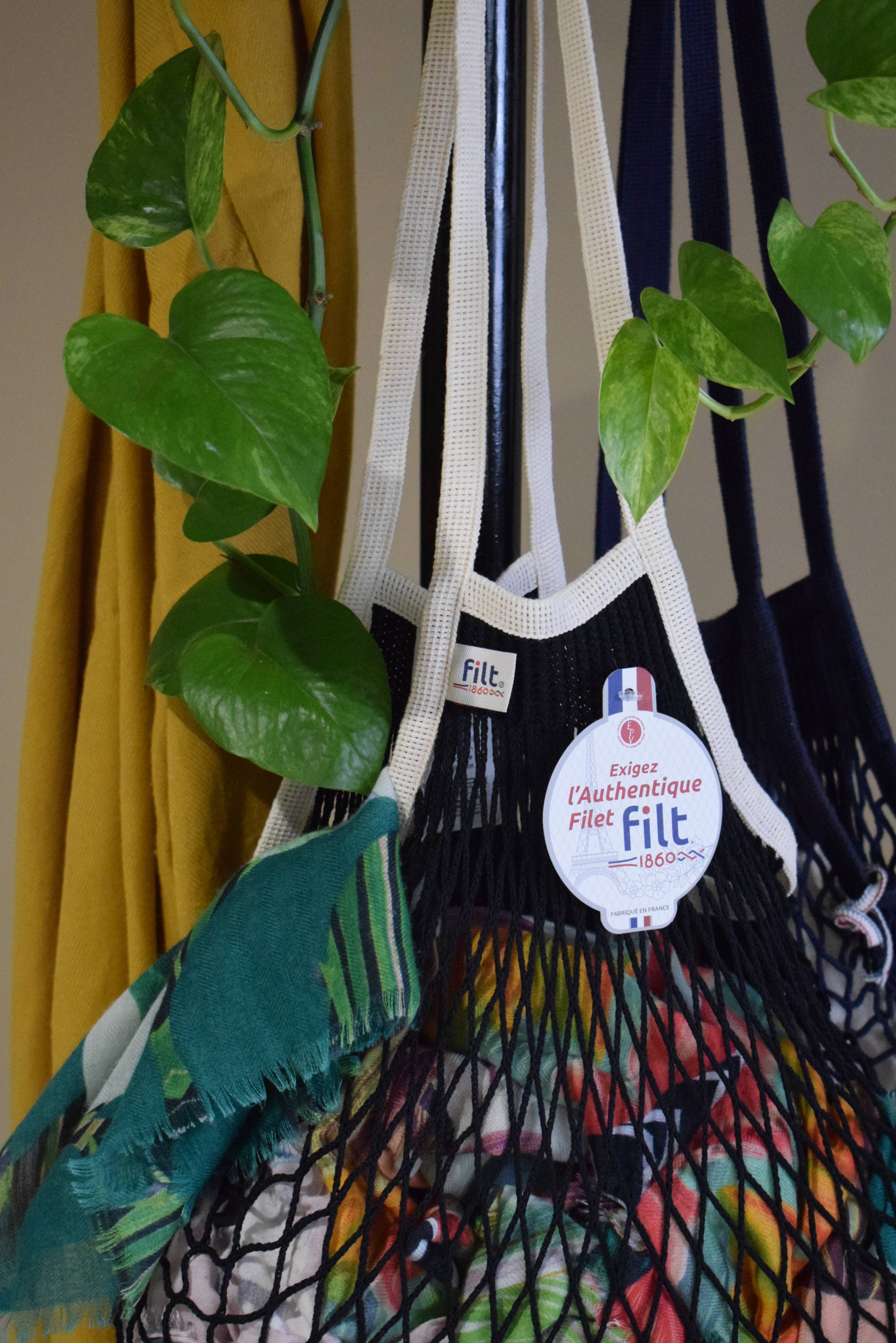 Filt1860 - Wholesale Grocery/Shopping Bag - Shopping net bag Black with large ecru handles2