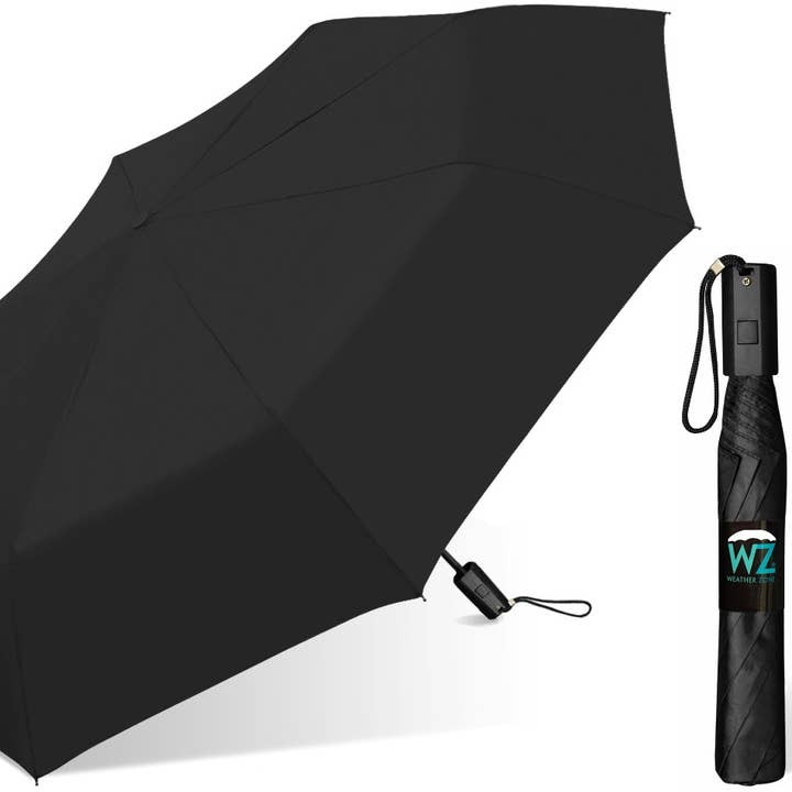 39" Automatic Folding Compact Umbrellas in Solid Black for wholesale by Chaby International