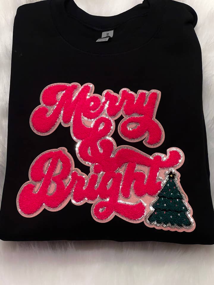 Southern Comfort Boutique – Sweatshirt - Mulher por atacado – Moletom com Patch de Chenille Merry and Bright | Camiseta de Natal