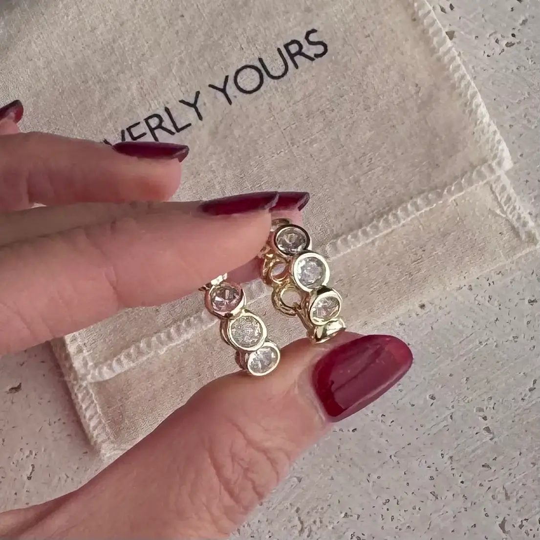 Everly Yours - Wholesale Hoop Earrings - Nora 14K Gold Bezel Diamond Hoops 3