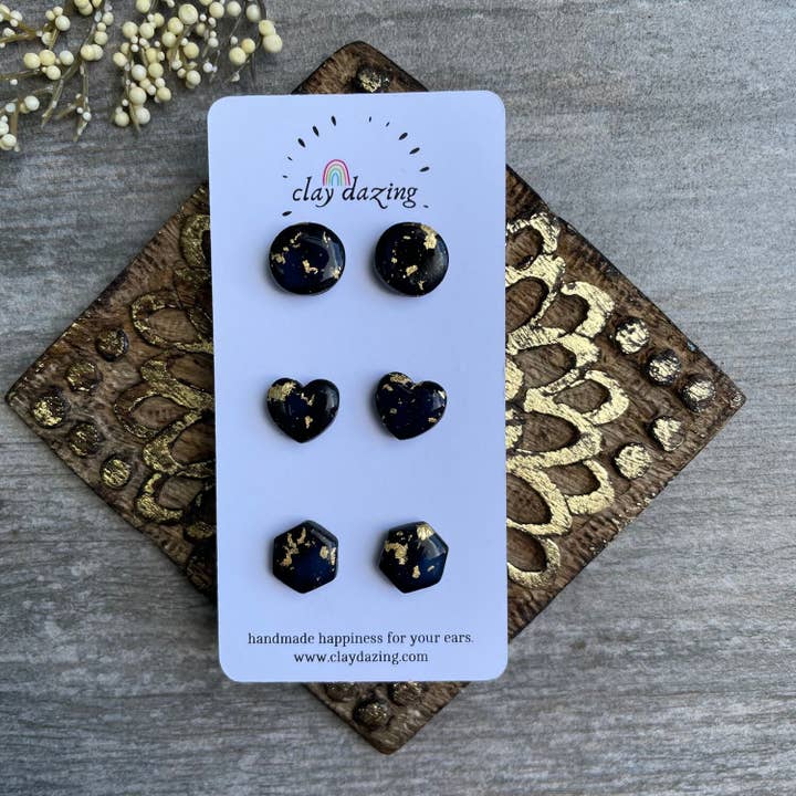 Svart och guld Stud Pack för wholesale av Clay Dazing